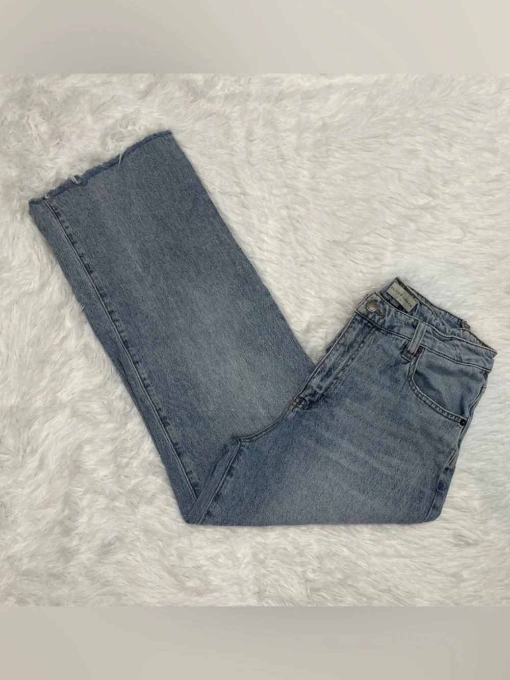 Oliver Logan Aberdeen Wide Leg Crop Jeans Womens Size 30 Blue High Rise Raw Hem - Picture 1 of 14